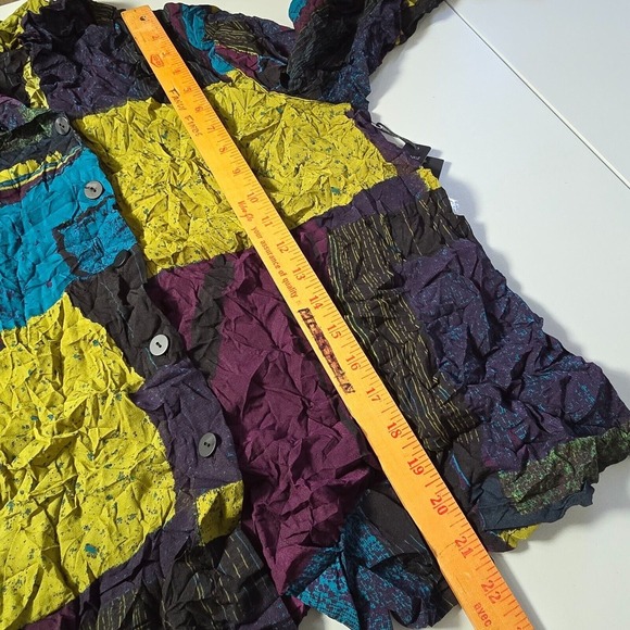 Liv by Habitat Top Womens Medium Colorful Crinkle Button Up Art To Wear - Picture 12 of 14